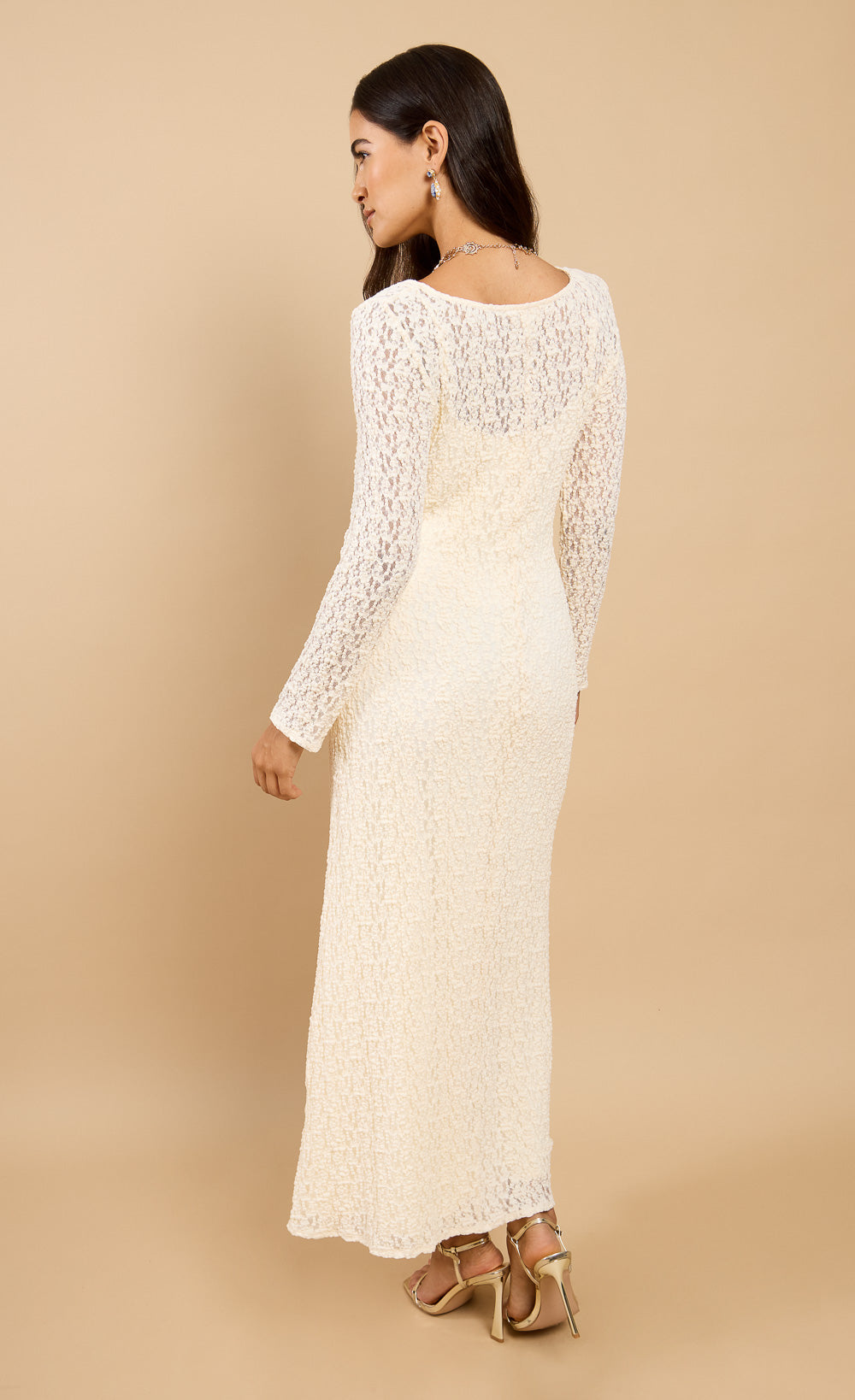 Laelia Cream Textured Midaxi Dress