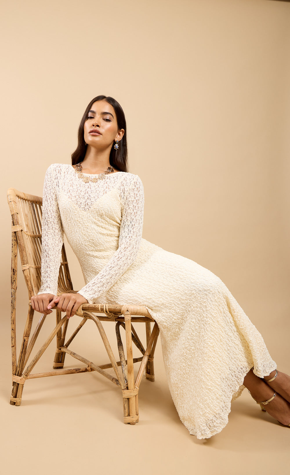 Laelia Cream Textured Midaxi Dress