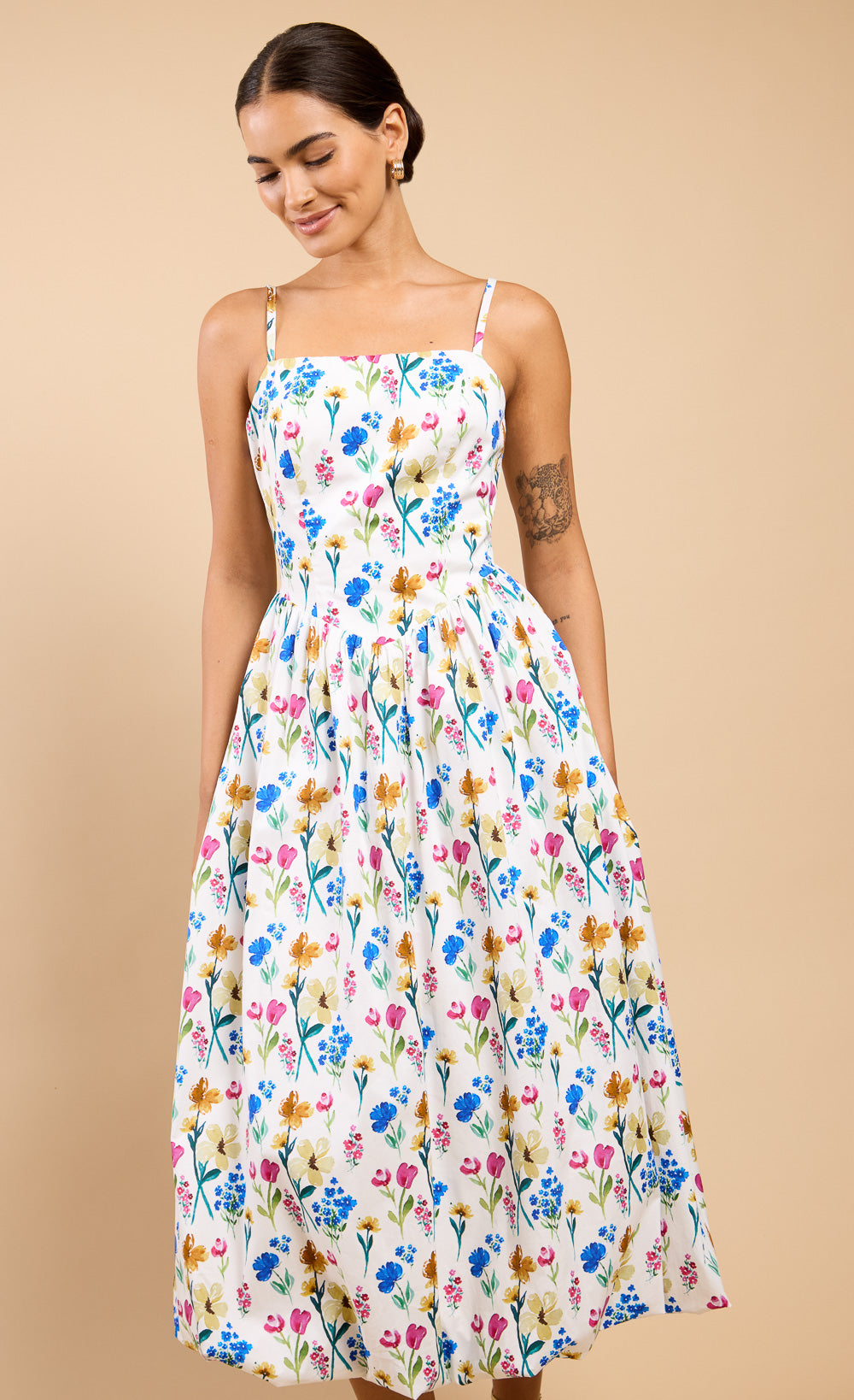 Leonora Floral Print Balloon Hem Midaxi Dress Vicky Pattison EDIT