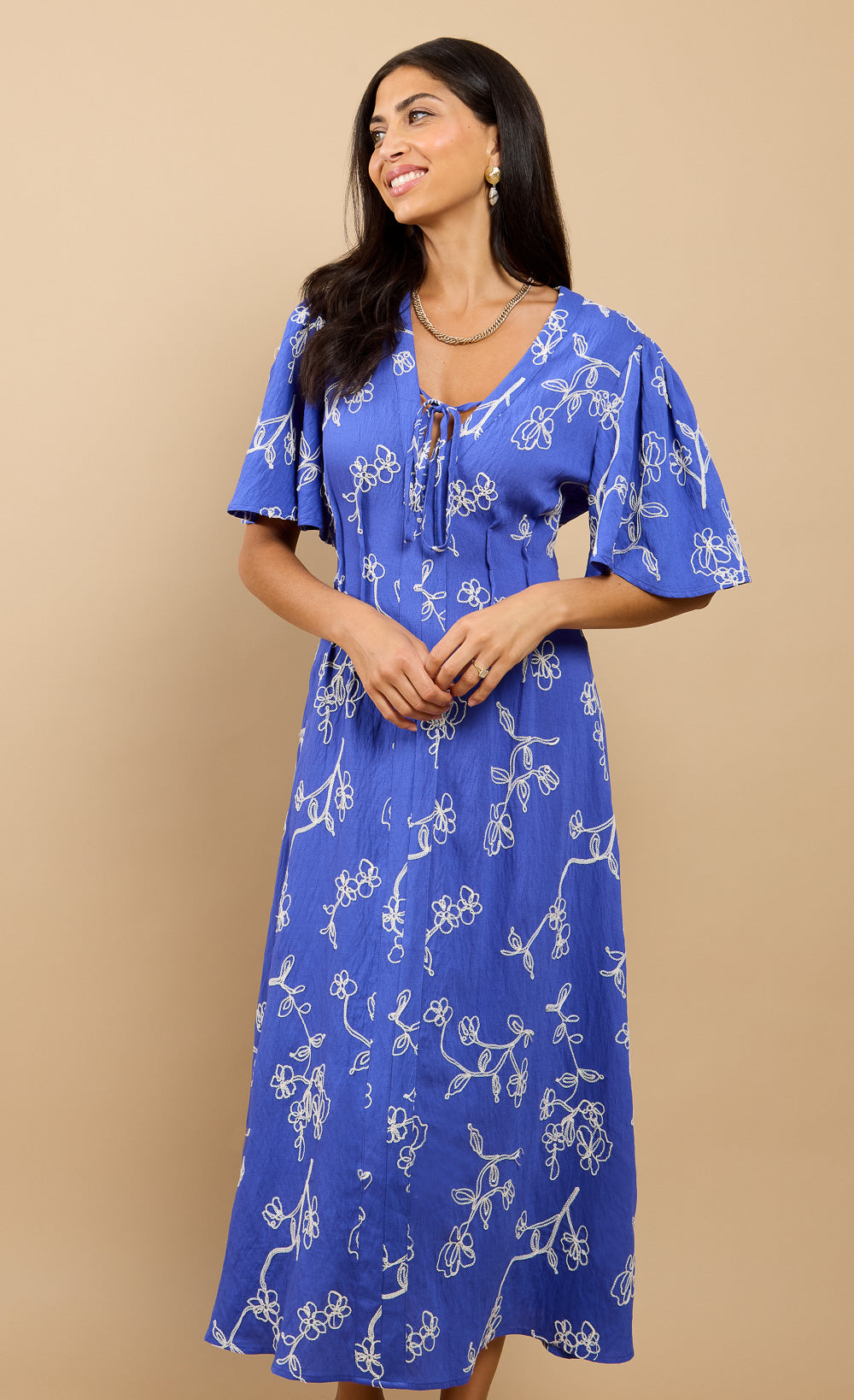 Lissandra Blue Embroidered Midaxi Dress