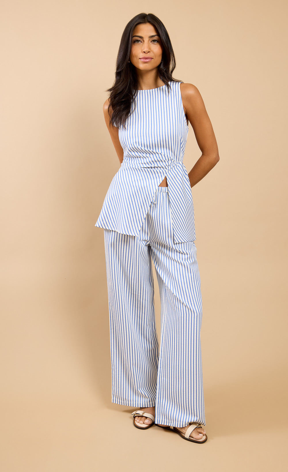Maelle Blue Stripe Wide Leg Trousers Vicky Pattison EDITTrousersWide Leg TrouserLittle Mistress