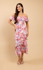 Noa Floral Print Ruffle Bardot Midaxi DressDressesDressesLittle Mistress