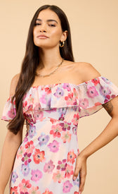 Noa Floral Print Ruffle Bardot Midaxi DressDressesDressesLittle Mistress