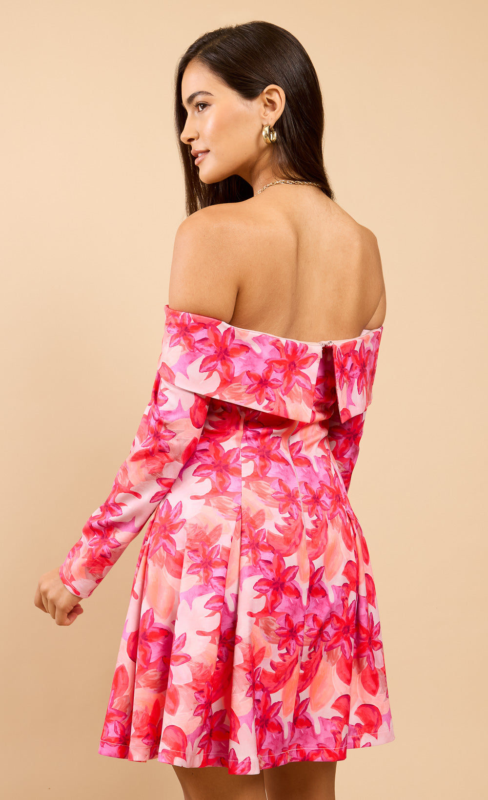 Serene Pink Floral Print Bardot Mini Dress