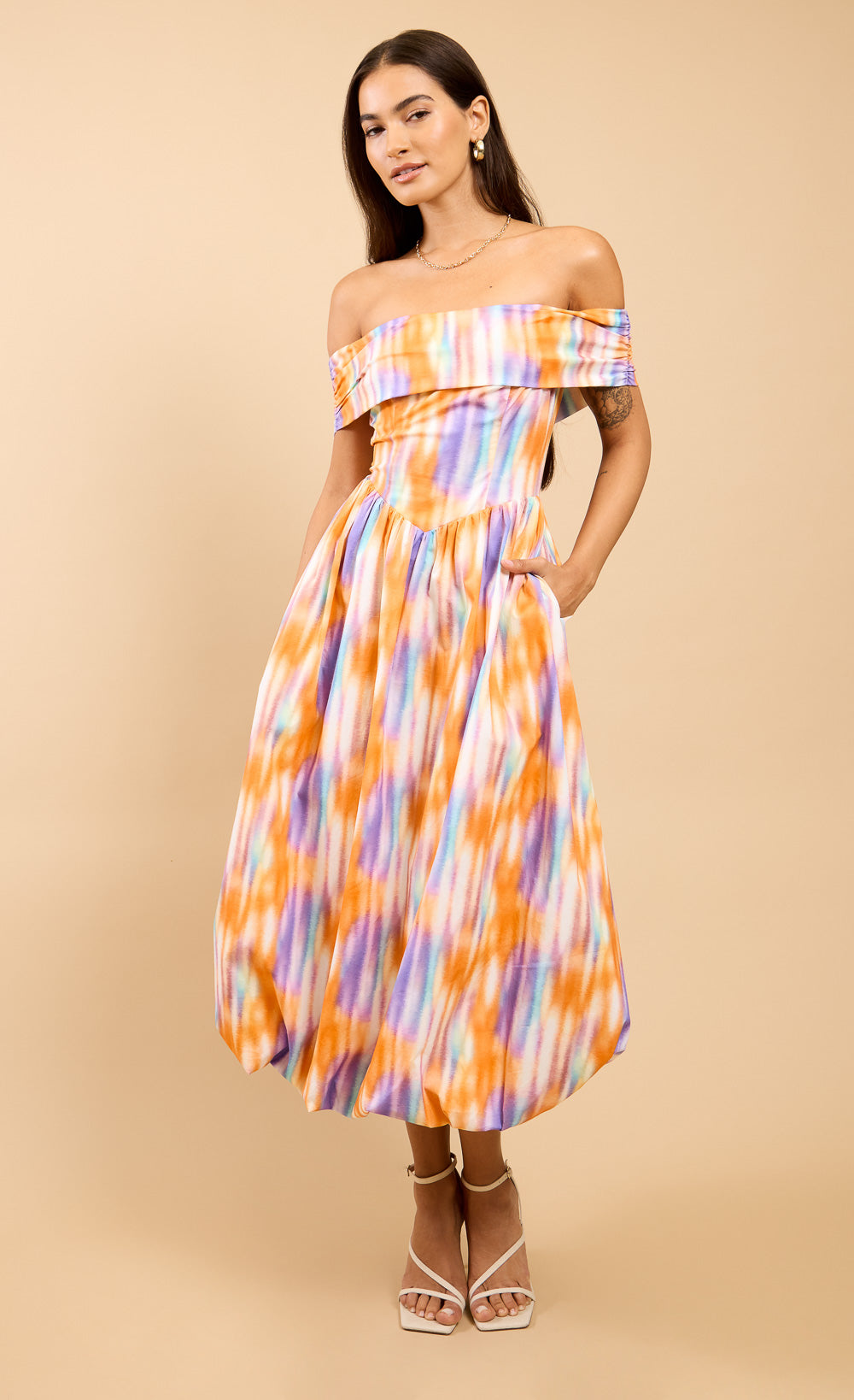Tatiana Blur Print Bardot Midaxi DressDressesDressesLittle Mistress