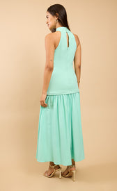 Verena Sage Halterneck Dropped Waist Maxi DressDressesHalterneck DressLittle Mistress