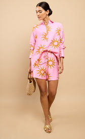 Arabella Pink Sun Print Shorts Vicky Pattison EDIT worn with matching shirt, perfect for sunny days and casual outings.