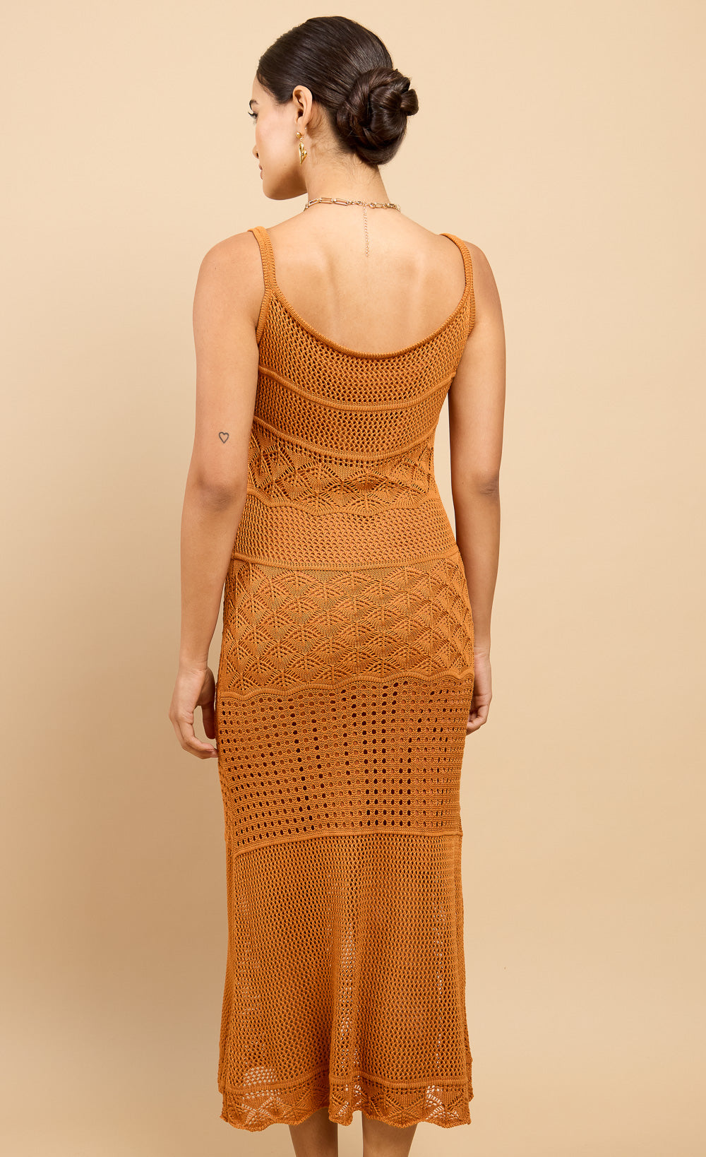 Délia Brown Crochet Midaxi Dress