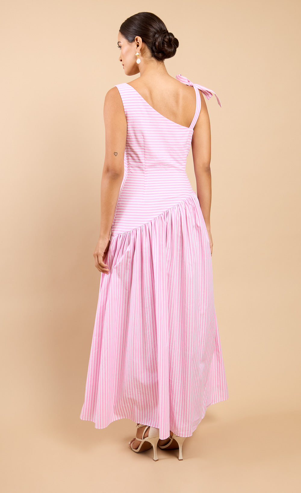 Azélie Pink Stripe Asymmetric Midaxi Dress