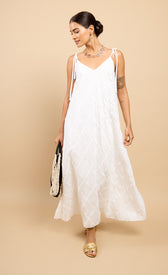 Mara White Embroidered Tie Strap Maxi DressDressesEmbroidered DressLittle Mistress