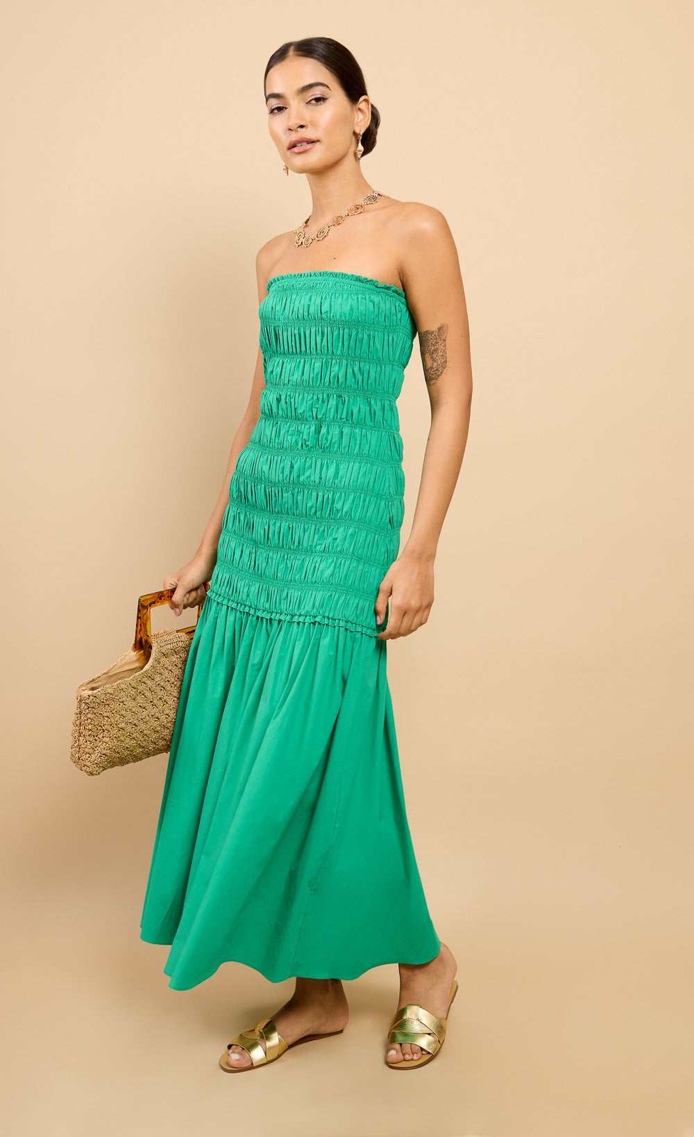 Delphina Green Bandeau Dropped Waist Maxi Dress Vicky Pattison EDIT