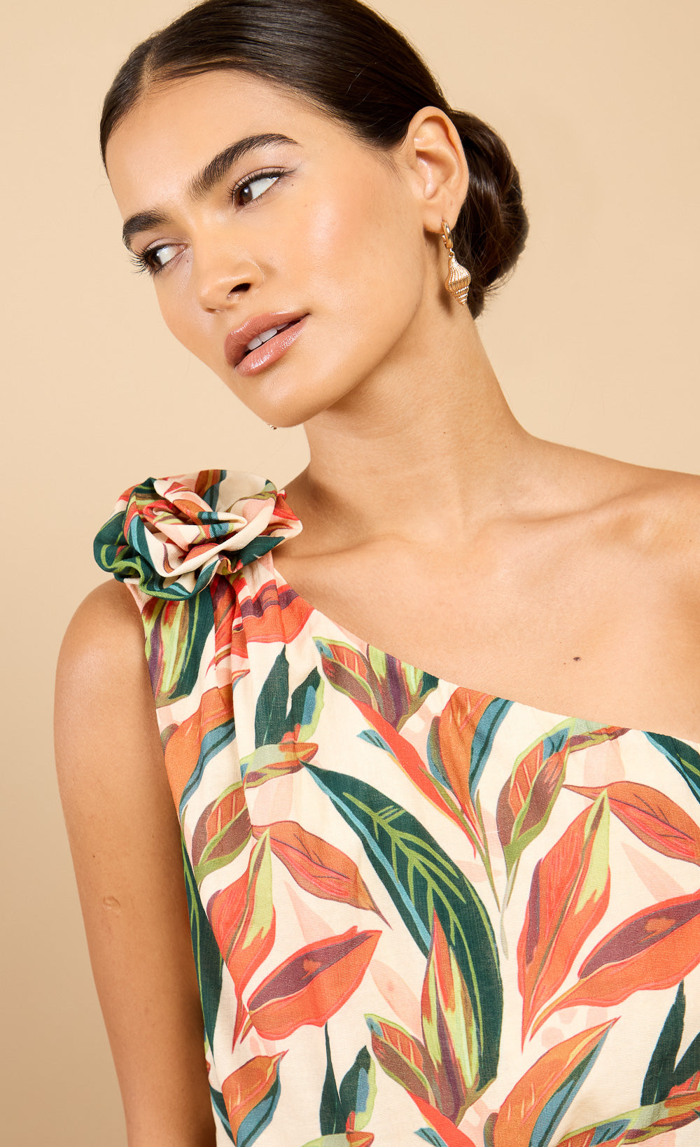 Nala Leaf Print One-Shoulder Cropped Top Vicky Pattison EDIT