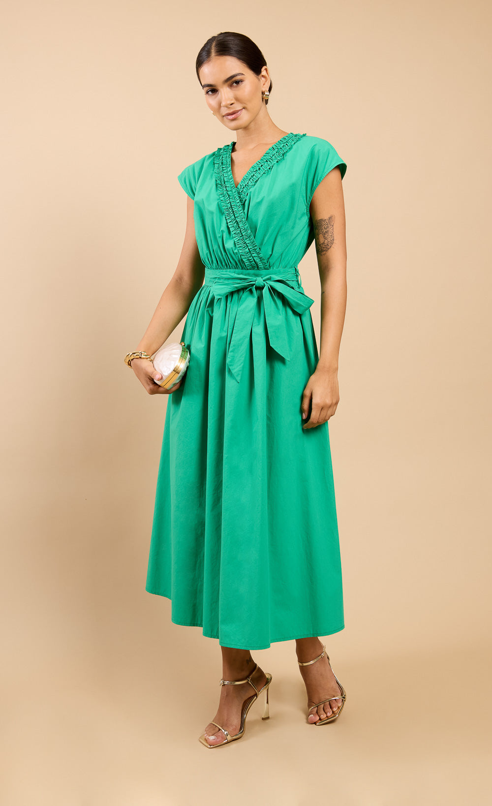 Leni Green Frill Detail Midaxi Dress