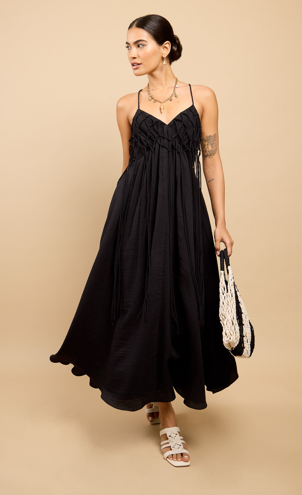 Enora Black Tassel Midaxi Dress