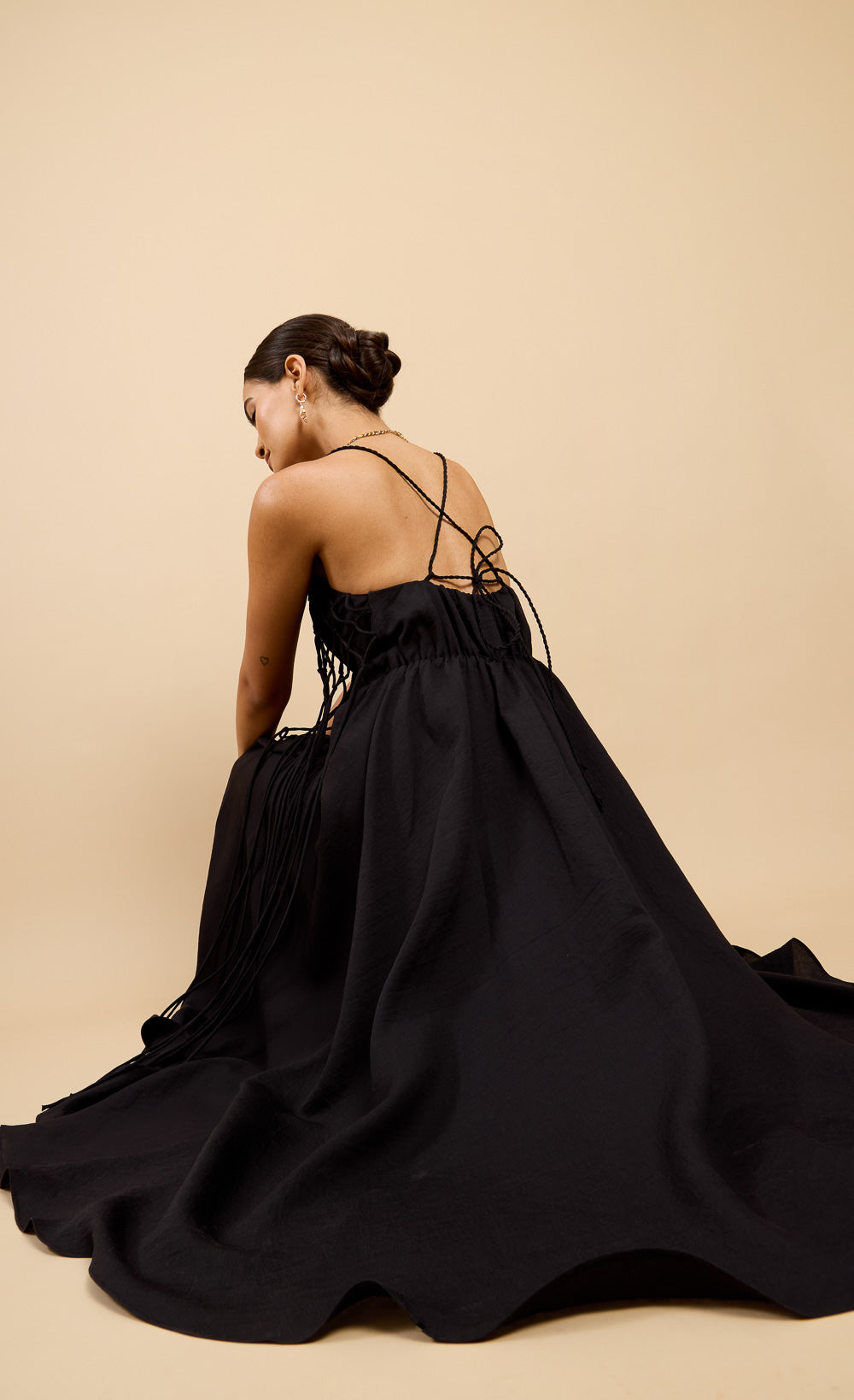 Enora Black Tassel Midaxi Dress