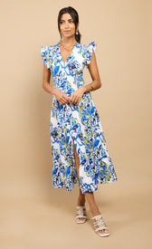 Honora Blue Floral Print Button Down Midaxi DressDressesDressesLittle Mistress