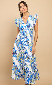 Honora Blue Floral Print Button Down Midaxi DressDressesDressesLittle Mistress