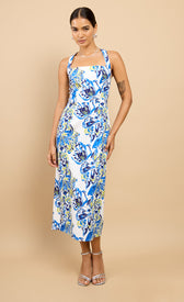 Anya Blue Floral Print Halterneck Midaxi DressDressesHalterneck DressLittle Mistress