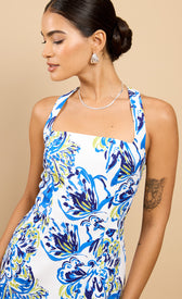 Anya Blue Floral Print Halterneck Midaxi DressDressesHalterneck DressLittle Mistress