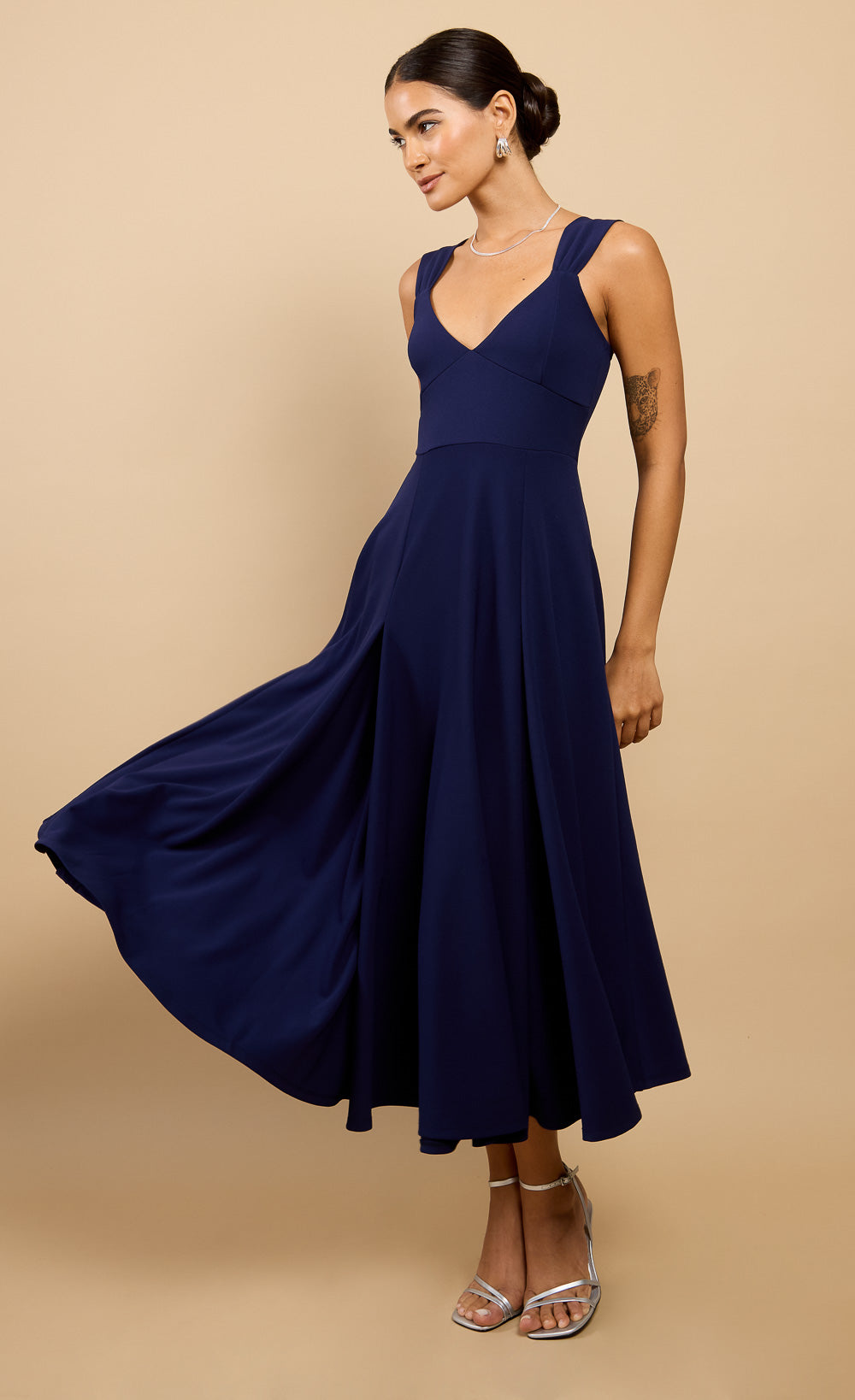 Amely Navy Gathered Strap Midaxi Dress