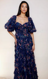 Vesper Navy Floral Print Ruffle Maxi DressDressesDressesLittle Mistress