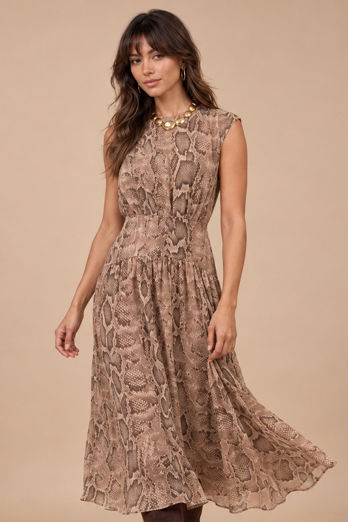 Black Dobby Sleeveless Midi Dress