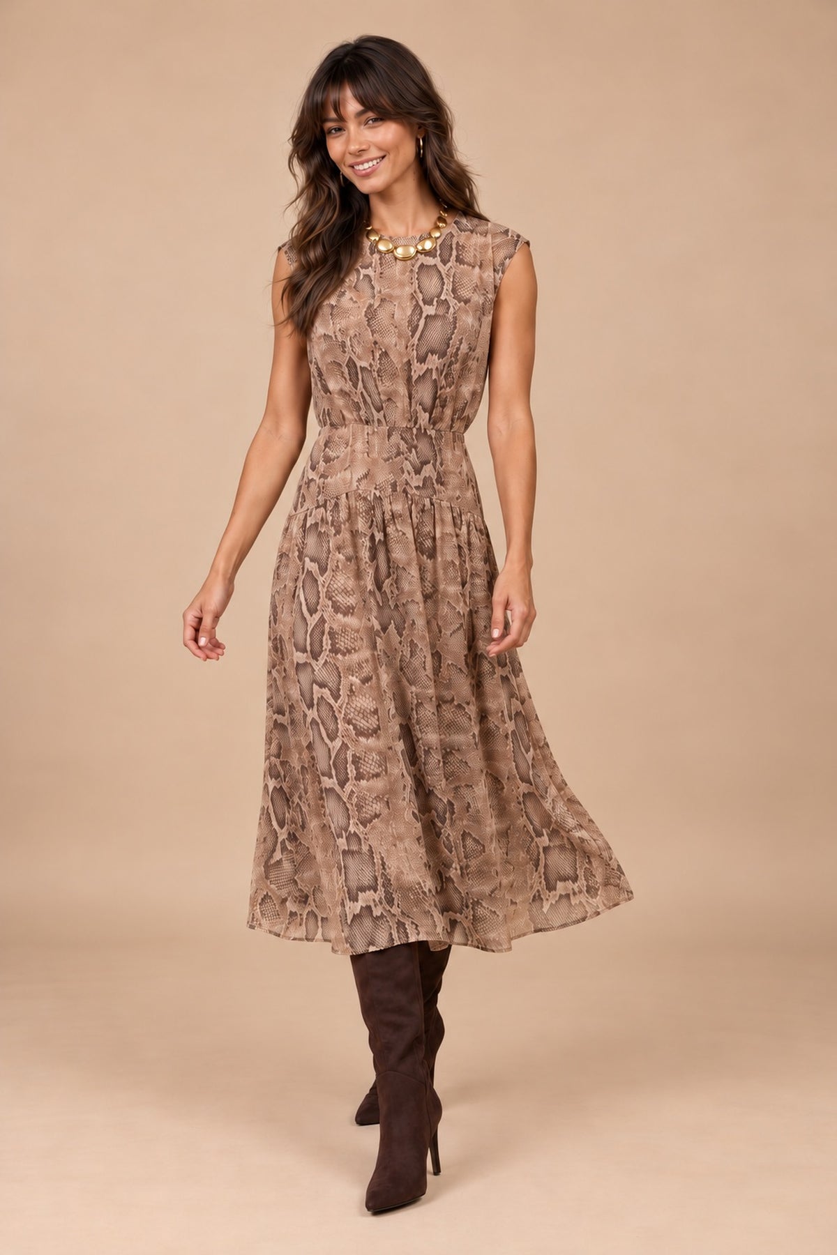 Black Dobby Sleeveless Midi Dress