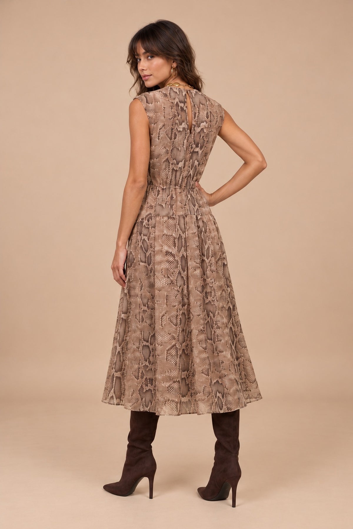 Black Dobby Sleeveless Midi Dress