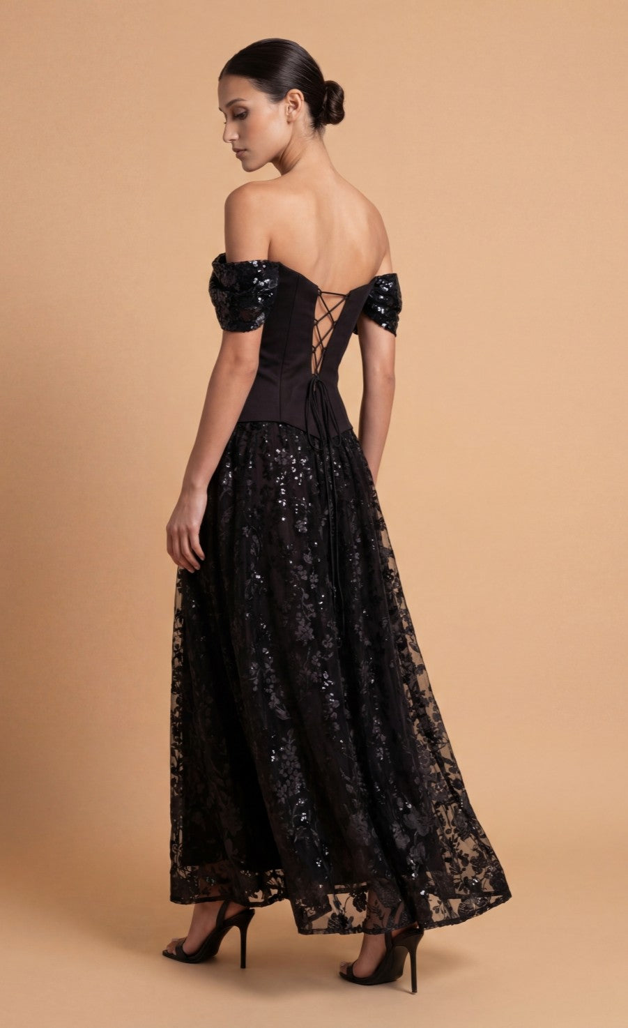 Tansy Black Bardot Maxi Dress