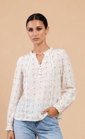 White Jacquard Cotton Top with Lace DetailBlousesBlouseLittle Mistress