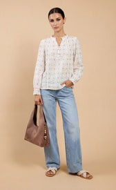 White Jacquard Cotton Top with Lace DetailBlousesBlouseLittle Mistress