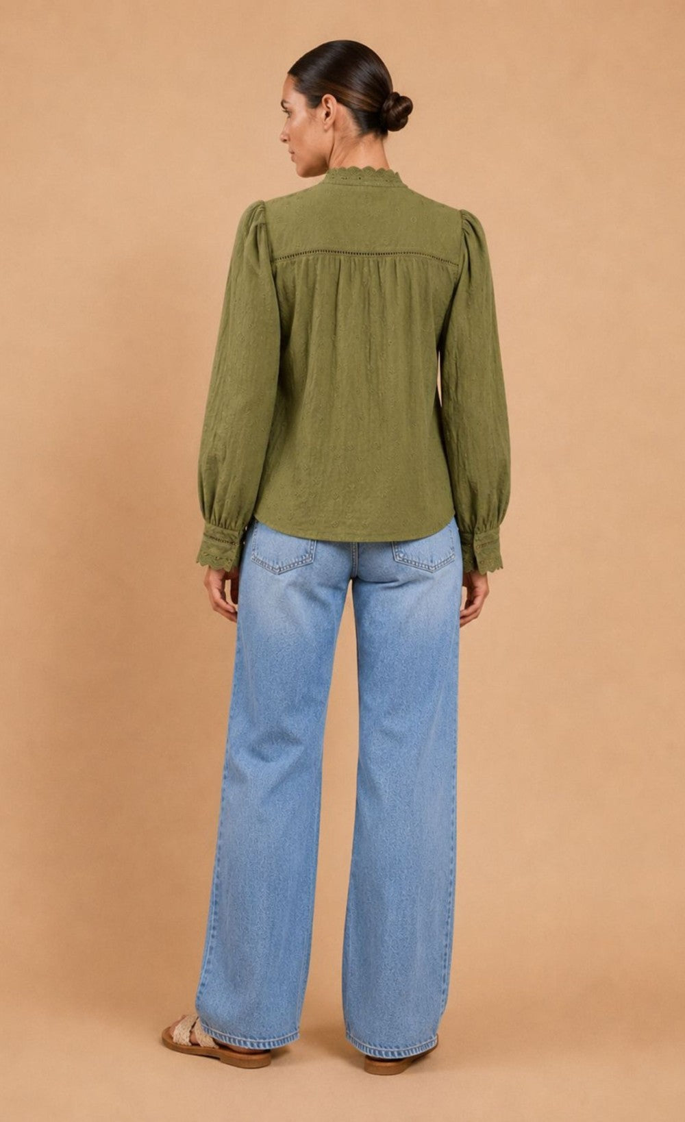 Green Schiffly Embroidered Cotton Top