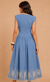 Blue Sleeveless Embroidered Midi DressDressesEmbroidered DressLittle Mistress