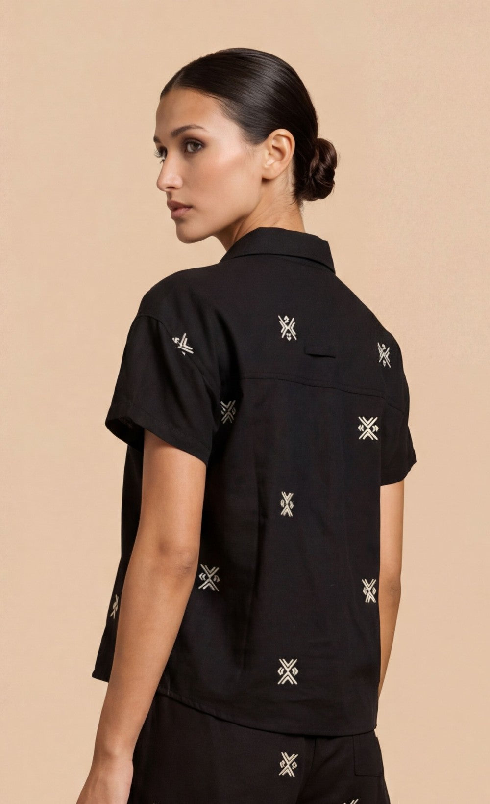 Black Embroidered Rayon Blend Shirt