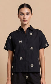 Black Embroidered Rayon Blend ShirtShirtsEmbroidered ShirtLittle Mistress