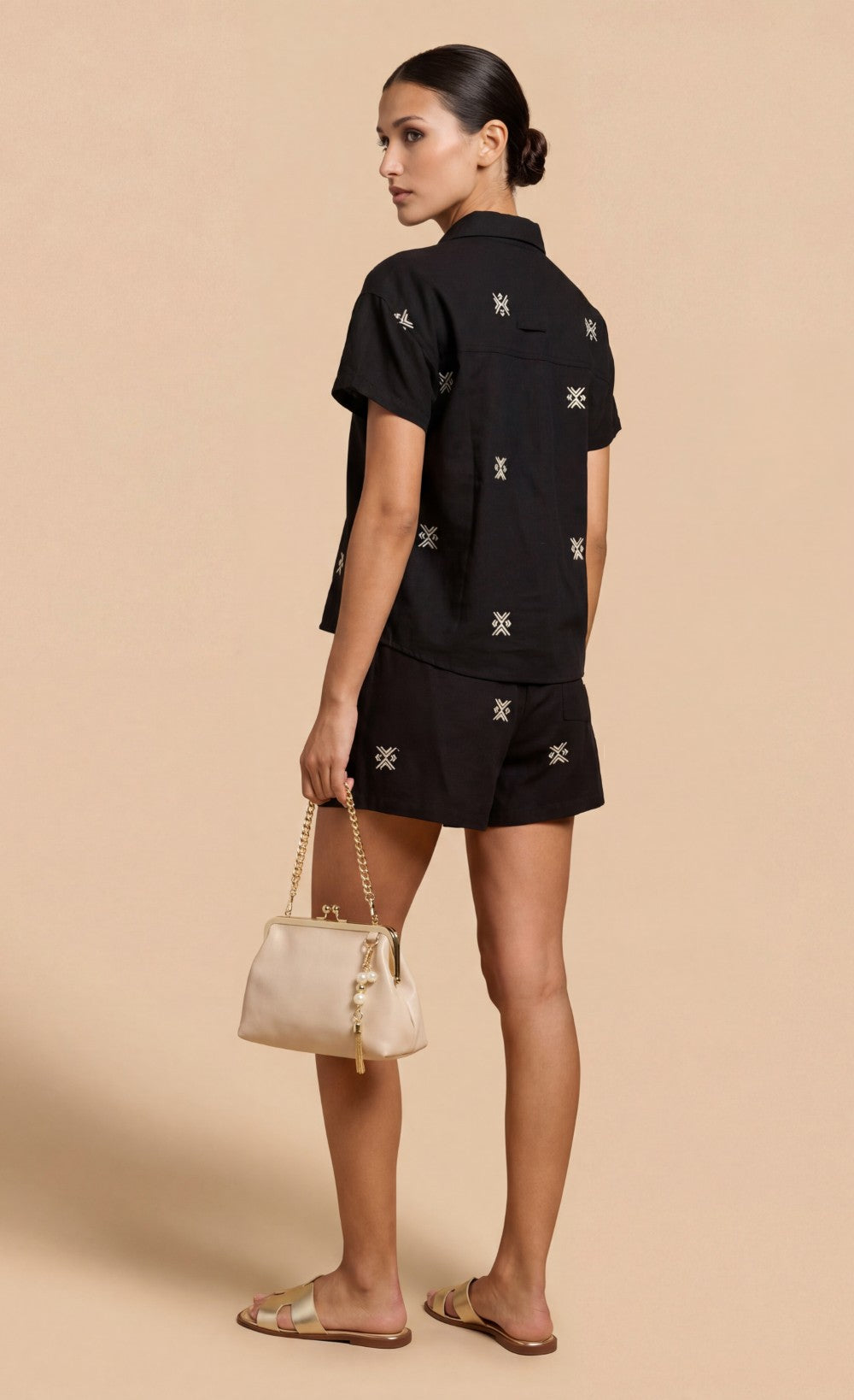 Black Embroidered Rayon Blend Shirt
