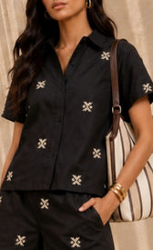 Black Embroidered Rayon Blend ShirtShirtsEmbroidered ShirtLittle Mistress