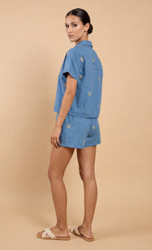 Blue Embroidered Cotton Linen ShirtShirtsEmbroidered ShirtLittle Mistress