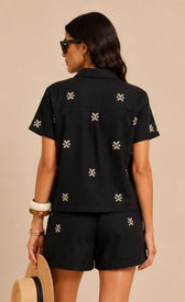 Black Embroidered Cotton ShortsShortsEmbroidered ShortsLittle Mistress