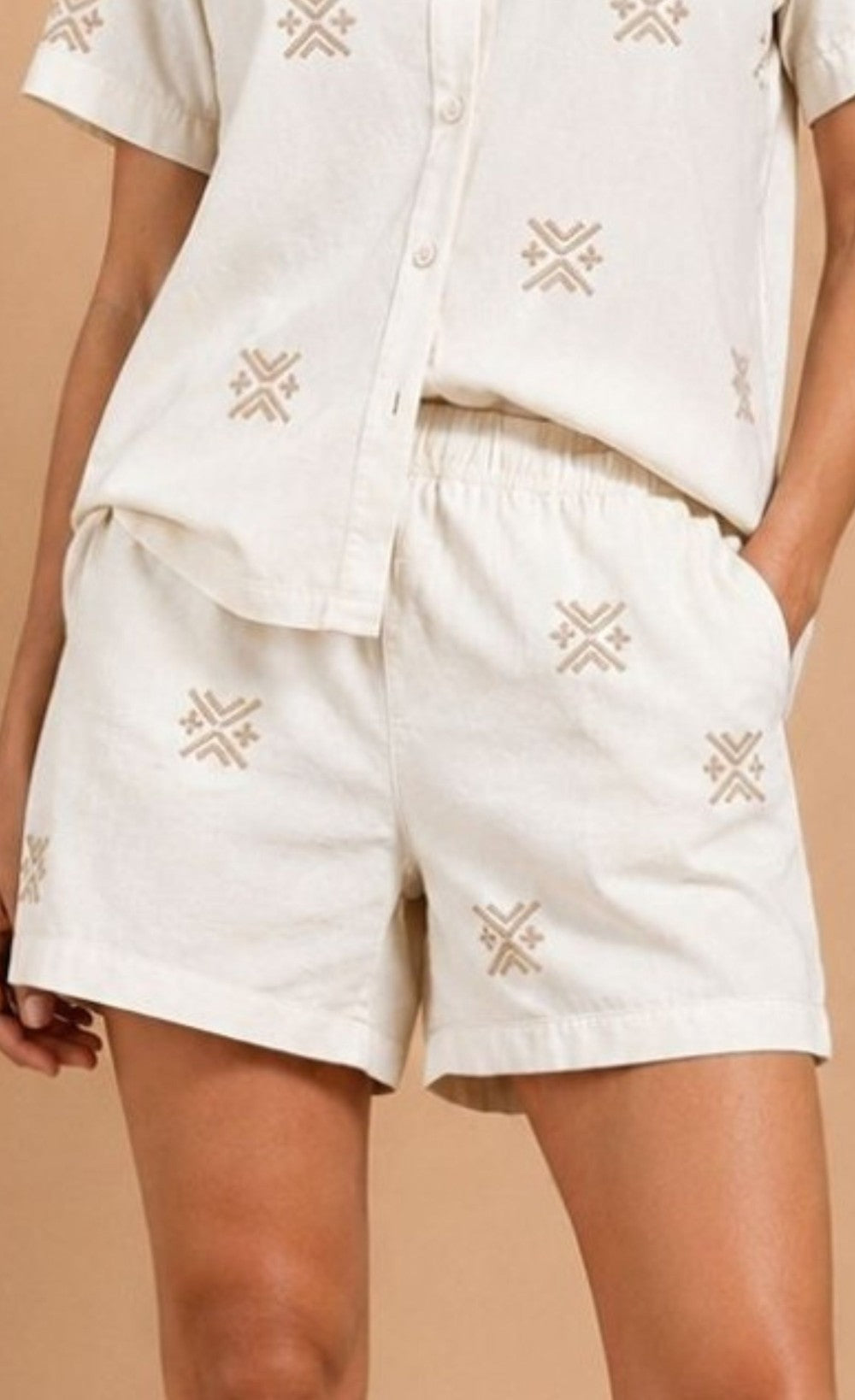 White Embroidered Cotton Shorts
