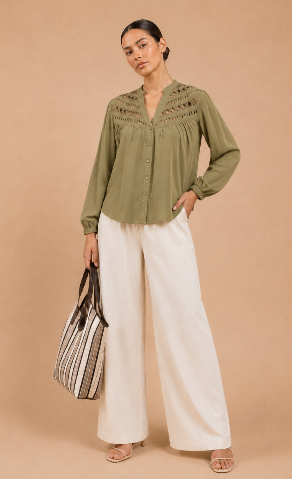 Olive Cutwork Detail Shirt