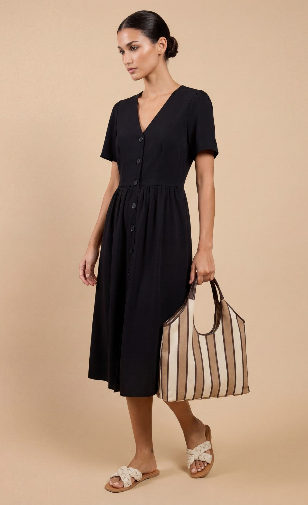black button down midi dress Crepe margot-collection Terramina Dress 7385 Black Size:WOMEN / EU 41 / US 10 - 10.5
