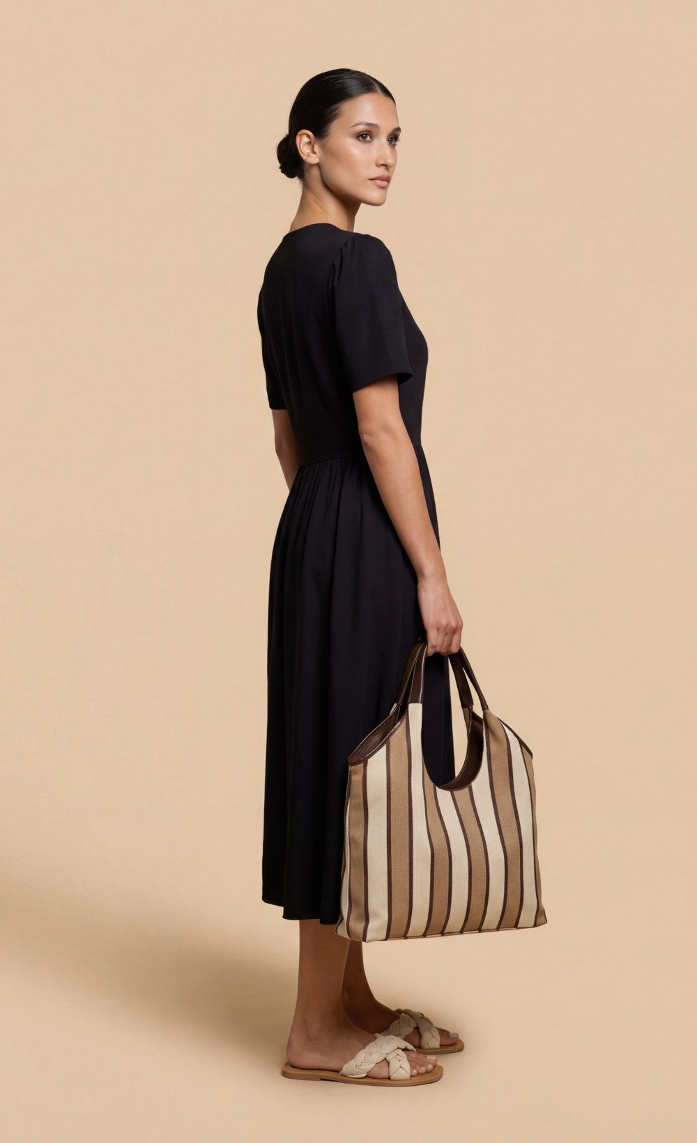 Black Crepe Button-Down Midi Dress