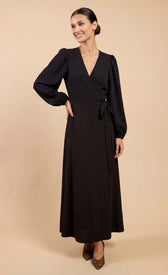 Black Long Sleeve Wrap Midi DressDressesWrap DressLittle Mistress