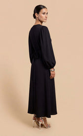 Black Long Sleeve Wrap Midi DressDressesWrap DressLittle Mistress