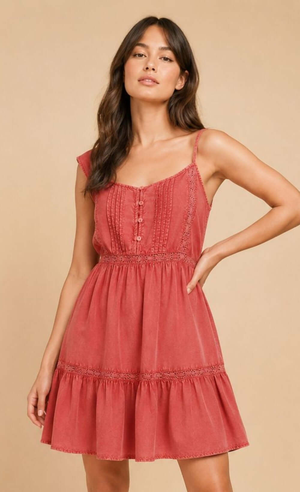 Pink ruffle mini dress with gathered waist and playful ruffle hem for trendy chic UK woman. Ref. D36105C1A.
