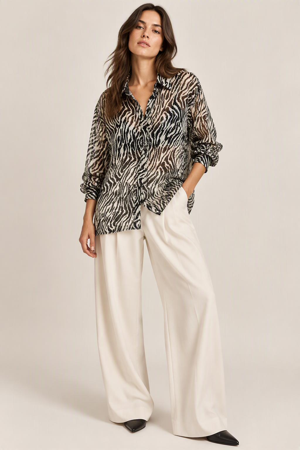 Trillium Zebra Sequin Print Long Sleeve Shirt