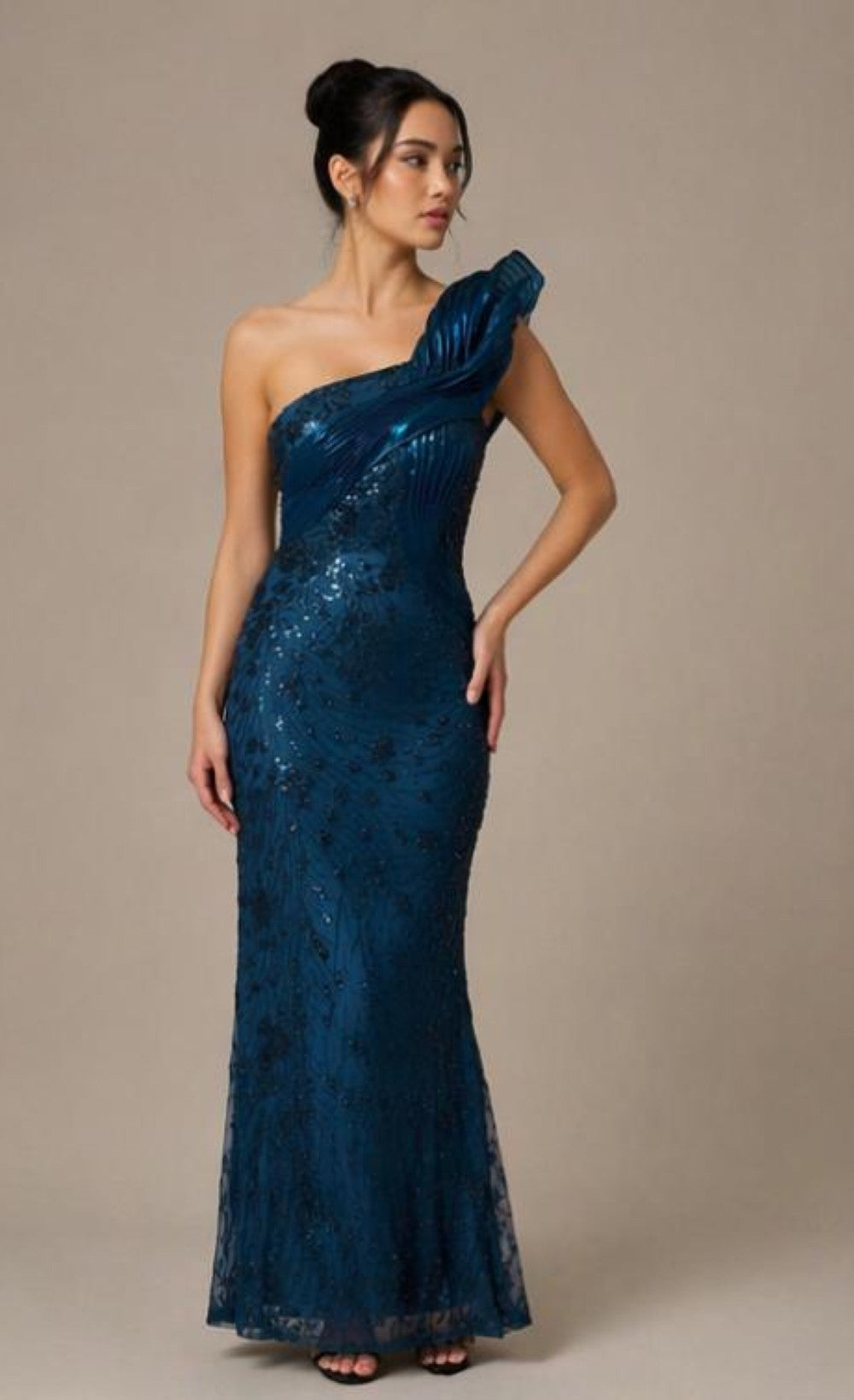 Theodora Blue Embellished Swirl Detail Maxi Dress