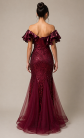 Sorelle Maroon Embellished Ruffle Maxi DressDressesDressesLittle Mistress