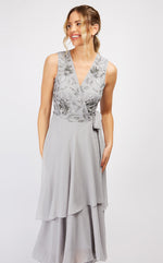 Sycamore Grey Embellished Frill Wrap Maxi Bridesmaid Dress